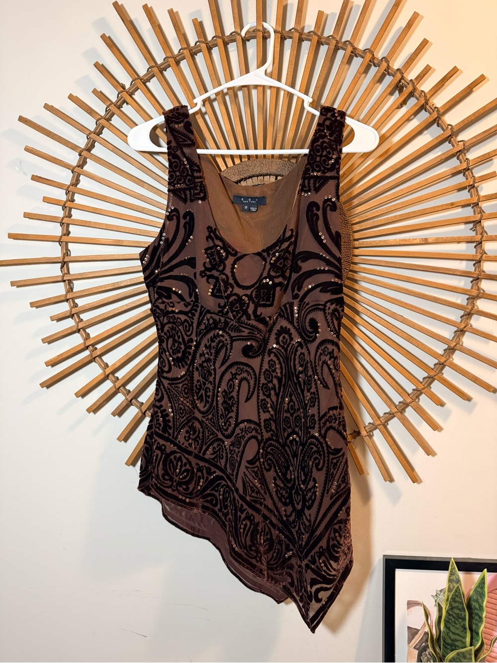 Y2K Brown Velvet Burnout Sleeveless Asym Tank Top Whimsigoth Fairy Festival Boho